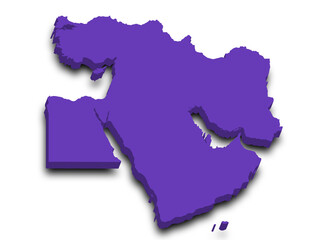 The Middle East. 3d Map of Middle East countries with color. Southwest Asia, ME, Middle East