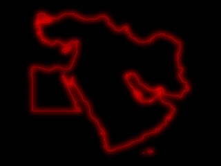 Fototapeta premium Futuristic Neon Middle East Map, Glowing Digital Technology Background, Cyber Network Design