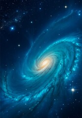 Blue abstract galaxy space background with glowing stars and cosmic light