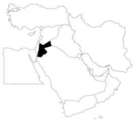 Fototapeta premium Map of Jordan country in Middle East on white background. single country map highlighted by black colour on Middle East map. ME