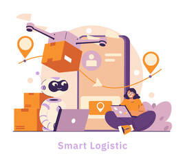 AI In Logistic. Flat Vector Illustration