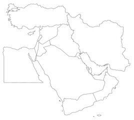 Middle East map, High detailed illustration map - outline Middle East countries Map