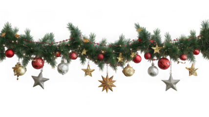 Christmas garland with ornaments isolated on transparent background