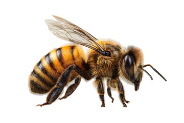 Detailed macro shot capturing a honeybee in stunning clarity against transparent backdrop