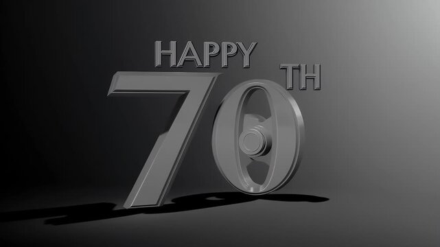 Elegant golden 70th anniversary celebration text animation sparkles shimmering light rendered 4K transparent background upscale greeting cards celebratory