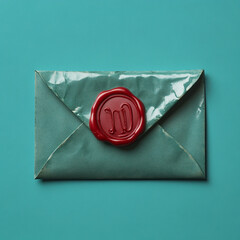 Envelope with Red Wax Seal on Teal Background