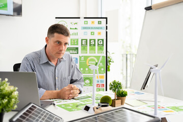 Businessman working on Save the Earth. ESG concept. Sustainable ecology and environment...