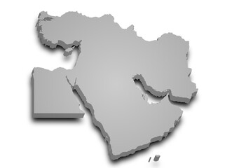 The Middle East. 3d Map of Middle East countries with color. Southwest Asia, ME, Middle East