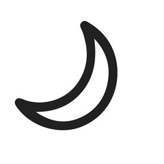Minimalist hollow crescent moon icon, clean simple black design symbolizing night, dreams, calm, suitable for creative modern graphic and vector designs.