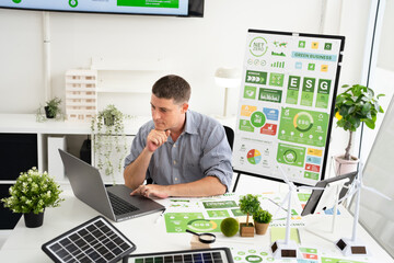 businessman and Sustainable of Green ecology and environment concept. ESG as environmental, social...