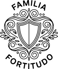 Fototapeta premium Elegant Floral Emblem with Shield and Leaf Motif – Decorative Vector Design