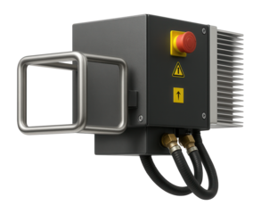 Induction heating system with a rectangular coil and integrated cooling system for heavy-duty applications in a shipyard