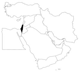 Map of Palestine country in Middle East on white background. single country map highlighted by black colour on Middle East map. ME