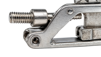 Close-up of metal clamp tightening mechanism background isolated on a Transparent background, PNG file.
