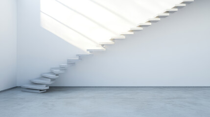 Obraz premium Modern floating spiral stairs create stunning focal point in minimalist loft space, showcasing sleek concrete design and natural light streaming through large windows