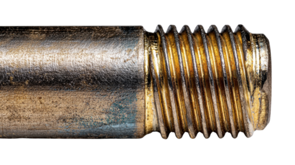 Close-up of metal tap thread with sharp cutting edges background isolated on a Transparent background, PNG file.