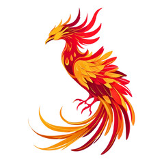 Fototapeta premium Stylized mythical phoenix bird with vibrant red and orange fiery plumage and long flowing tail feathers