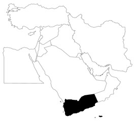 Fototapeta premium Map of Yemen country in Middle East on white background. single country map highlighted by black colour on Middle East map. ME