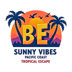 Vibrant tropical sunset logo with palm trees and cityscape featuring be sunny vibes