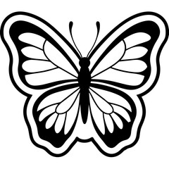Vector art of a striking black white illustration of a butterfly with its wings