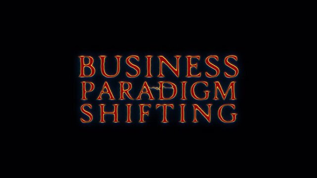 Business Paradigm Shift glow red spark neon Lightning text animation on black abstract background.Isolated alpha channel Apply prores 444
