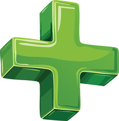 Green medical cross symbol on white background, a 3D illustration of a healthcare emergency design