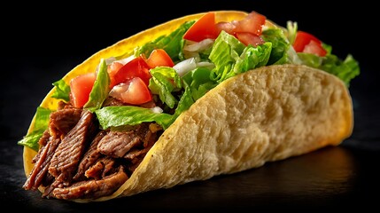 Beef Taco with Fresh Vegetables and Lettuce