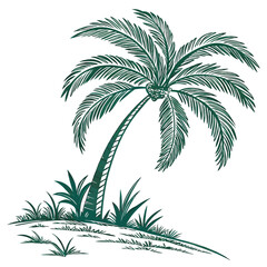 Fototapeta premium Vector art of a stylized green illustration of a solitary palm tree with lush fronds a