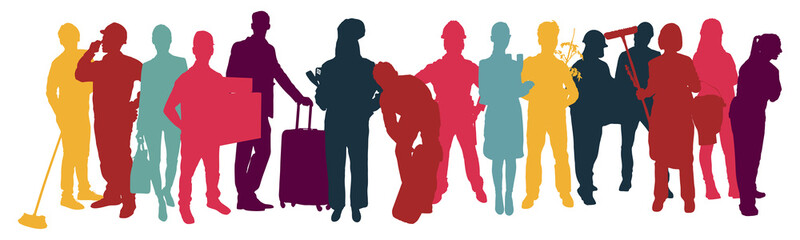 Bunte Silhouetten von Menschen aus vielen verschiedenen Branchen