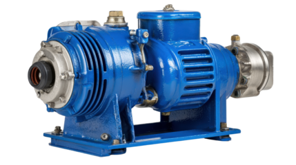 Close-up of pumping machine motor background isolated on a Transparent background, PNG file.