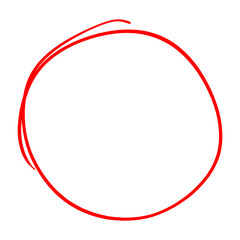 Hand drawn Red marker circle isolated on a transparent background. Thin brushstroke round shape. 