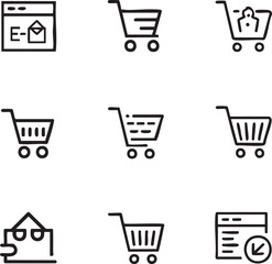 Online shopping vector icon set outline style,ecommerce icons shopping cart,email,payment,checkout,customer,download,sale,adjustable line weight,editable stroke