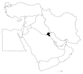 Fototapeta premium Map of Kuwait country in Middle East on white background. single country map highlighted by black colour on Middle East map. ME