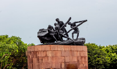 Chennai city landmark Triumph of Labor statue or Labor statue at Marina Beach, Chennai, Tamil Nadu, India. 
