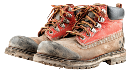 Close-up of rugged steel-toe safety shoes background isolated on a Transparent background, PNG file.