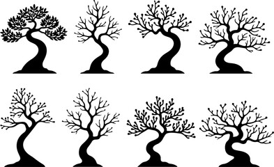 tree silhouettes, black tree vector, 