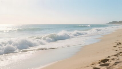 Fototapeta premium Sunny Beach with Gentle Waves Rolling Ashore
