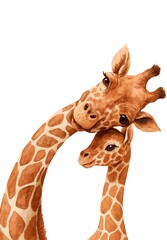 watercolor mama giraffe with baby giraffe clipart png vector