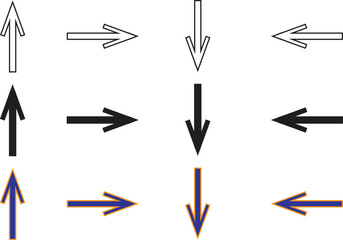 Arrow Icon Vector Set with Play Pause Next Buttons – Web Design Symbols, Various Arrow Head Shapes, UI Navigation Icons, Illustration Graphic