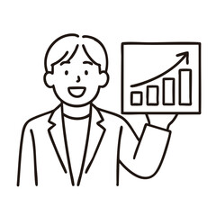 Fototapeta premium Man presenting growth chart, minimal line art illustration