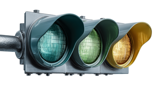 Close-up of traffic light sensor and light bulb background isolated on a Transparent background, PNG file.