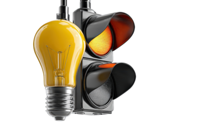 Close-up of traffic light sensor and light bulb background isolated on a Transparent background, PNG file.