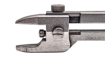 Close-up of vernier caliper measuring small metal object background isolated on a Transparent background, PNG file.