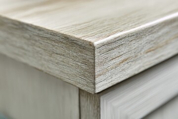 Surface detail shows weathered texture on a piece of wooden furniture