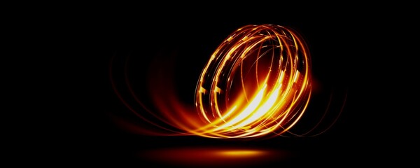 glowing, fiery orange ring of light swirls in a dark, blackguard illustration 
