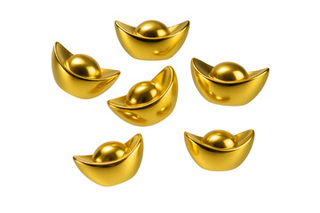 Free shining Chinese gold ingots rest against a transparent background