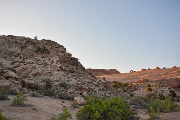 Delicate Arch in Arches National Park,usa seen from afar. the arch is the most widely recognized landmark in Arches NP.