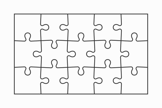 Fithteen blank puzzle pieces. Puzzles for web, information or presentation design, infographics. Puzzles on white background. Vector illustration