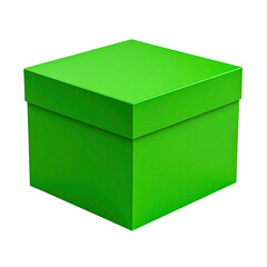Fototapeta premium A Closed Bright Green Square Gift Box With A Lid Sits Centered isolated on transparent background. PNG die-cut for advertising