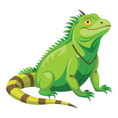 Fototapeta premium A serene green iguana, gracefully basking in a relaxed pose, showcasing its calm nature on a clean white background.